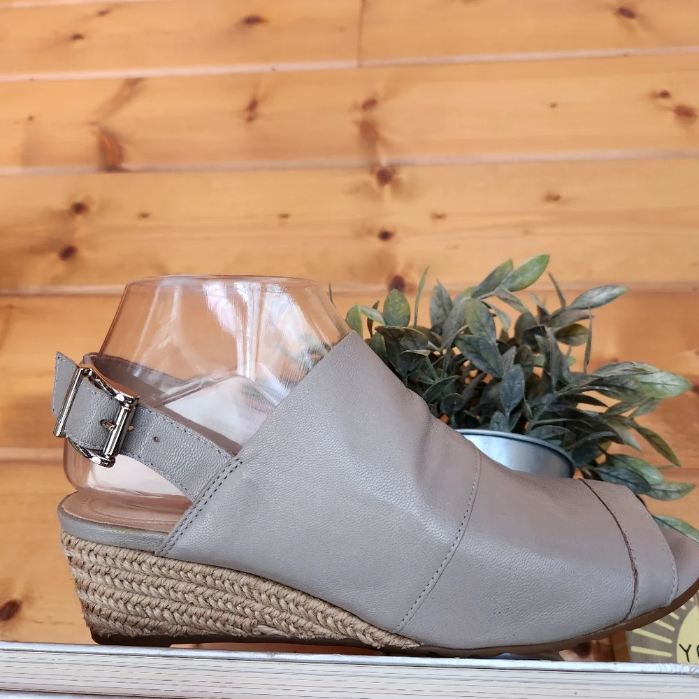 Nurture Mylene Leather Espadrille Jute Wedge Heel Sandals Slingback Open Toe 7 M